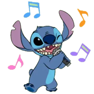 🎤 Stitch Lilo & Stitch Alien, Blau, Cartoon, Musik, Mikrofon, Singen telegram sticker