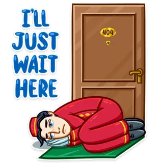 😒 I'll JUST WAIT HERE hotel, botones, esperando, puerta, 404, error telegram sticker