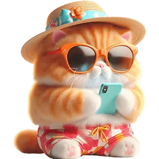 😎 mèo, mũ, kính râm, bãi biển, mùa hè, dễ thương, phim hoạt hình telegram sticker