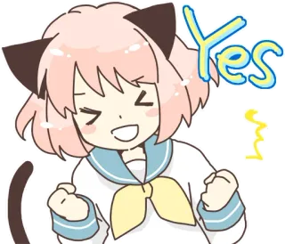 👍 Yes Anime, Gato, Sim, Positivo, Concordância, Desenho animado, Kawaii telegram sticker