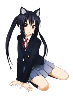 😸 Azusa Nakano K-On! Anime, Azusa Nakano, K-On, Oreilles de chat, Uniforme scolaire, Mignon whatsapp sticker