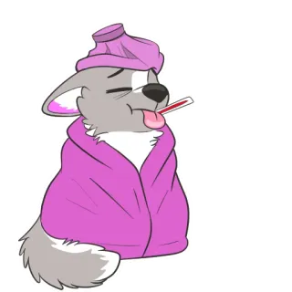 🤢 malade, chien, dessin animé, maladie, fièvre, animal, mignon, thermomètre telegram sticker