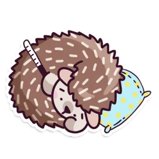 🤒 เม่น, สัตว์, นอนหลับ, หมอน, น่ารัก, การ์ตูน telegram sticker