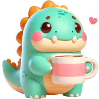 ☕️ ไดโนเสาร์, น่ารัก, คาวาอิ, การ์ตูน, สัตว์, แก้ว, กาแฟ, ชา, หัวใจ whatsapp sticker