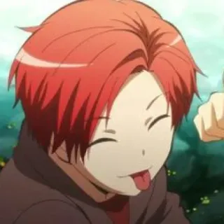 😝 anime, dibujos animados, personaje, pelo rojo, sacando la lengua, sonrisa telegram sticker