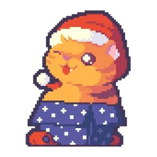 🎁 kucing, kotak, topi santa, pixel art, natal, anak kucing, lucu, hadiah whatsapp sticker