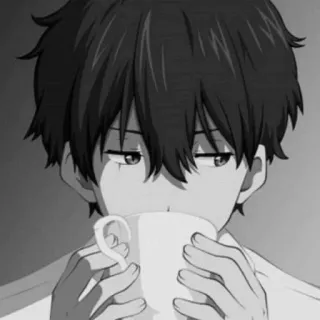 🕸 Anime, Menino, Café, Bebendo, Copo, Mangá, Ilustração telegram sticker