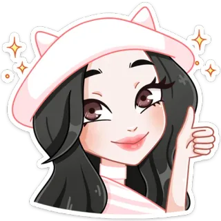 👍 여자, 만화, 귀여운, 엄지척, 반짝이, 귀여움, 여성, 여자 telegram sticker
