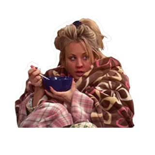 😢 Penny The Big Bang Theory eating, blanket, bowl, breakfast, sleepy telegram sticker