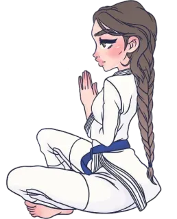 🧘‍♀ arti marziali, jiu jitsu, donna, atleta, treccia, gi, seduta telegram sticker