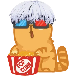 😮 POP CORN 고양이, 팝콘, 영화, 3D 안경, 애니메이션 머리, 귀여운 telegram sticker