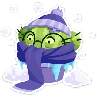 🥶 inverno, cacto, planta, neve, cachecol, chapéu, frio whatsapp sticker