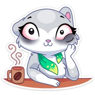 😬 cat, sticker, tired, sleepy, coffee, animal, cartoon telegram sticker