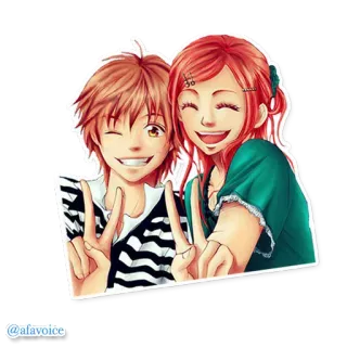 ✌ @afavoice anime, kreskówka, para, pokój, przyjaciele, szczęśliwy telegram sticker