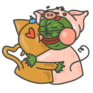 😺 만화, 돼지, 고양이, 사랑, 하트, 귀여운, 포옹 telegram sticker