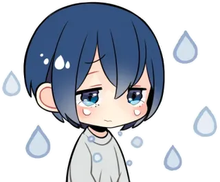 😭 动漫, 哭泣, 悲伤, 雨, 蓝头发 telegram sticker