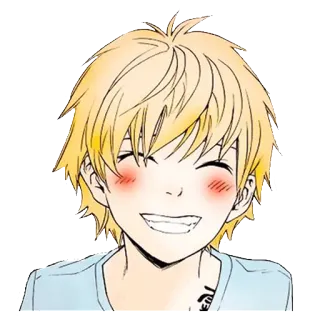 😁 Anime, Charakter, lächelnd, blonde Haare, fröhlich, erröten whatsapp sticker