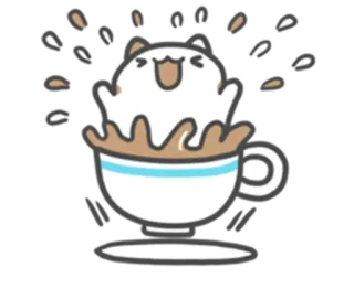 😆 고양이, 커피, 귀여운, 동물, 카와이 telegram sticker