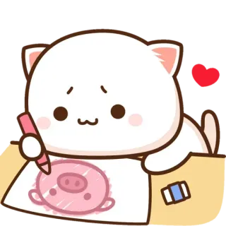 🖍 Katze, Zeichnung, Schwein, niedlich, Cartoon, Tier telegram sticker