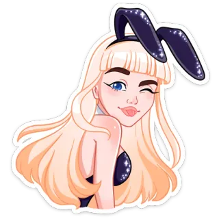 😉 женщина, заячьи ушки, блондинка, подмигивание, стикер, блестящий, портрет whatsapp sticker
