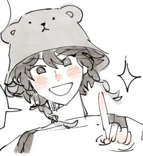 🌟 süß, Bär, Hut, Zeichnung, Anime, Mädchen, Zöpfe, Lächeln telegram sticker