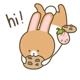 👋 hi! bunny, rabbit, cookie, cute, strawberry, hi, greeting telegram sticker