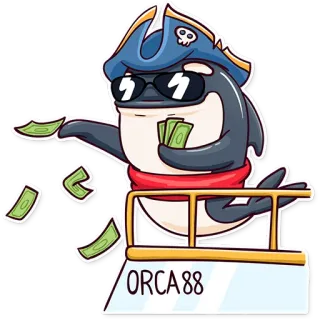 🤑 ORCA 88 orca, whale, pirate, money, cartoon telegram sticker