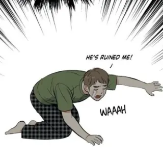😣 HE'S RUINED ME!, WAAAH เศร้า, ร้องไห้, ทุกข์, เสียใจ, อนิเมะ, มังฮวา whatsapp sticker