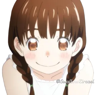 🙂 SwallowZireae anime, cô gái, nụ cười, chân dung, tóc nâu, bím tóc telegram sticker