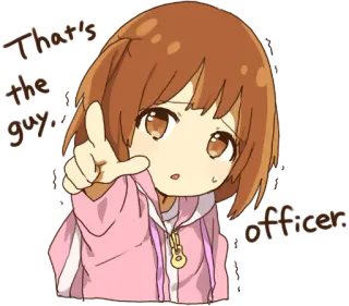 👆 That's the guy, officer. Аниме девушка, Указывает, Милый, Невинный, Униформа telegram sticker
