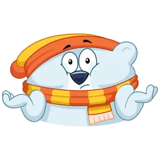🤷‍♂️ ours polaire, dessin animé, autocollant, haussement d'épaules, hiver, chapeau, écharpe, questionnement telegram sticker
