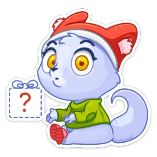 🎁 ? kot, boże narodzenie, prezent, znak zapytania, zima, naklejka, słodki telegram sticker