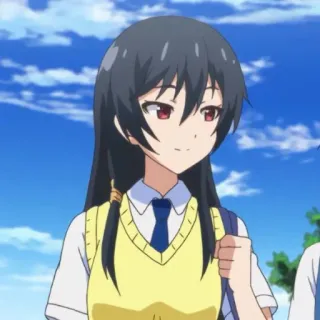 🍀 Anime, Meisje, Schooluniform, Zwart haar, Cartoon, Personage telegram sticker