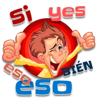 😛 Si yes eso BIEN eso Pollice in su, Positivo, Accordo, Cartone animato, Uomo, Occhiolino telegram sticker