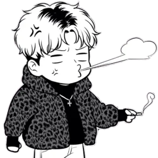 🚬 การ์ตูน, สูบบุหรี่, สไตล์อนิเมะ, สไตล์มังงะ, ลายเสือดาว, ความโกรธ telegram sticker