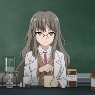 🧪 Anime, Blouse de laboratoire, Fille, Lunettes, Science, Chimie, Expérience telegram sticker