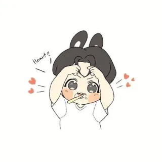 ❤️ Heart!! 만화, 귀여운, 카와이, 하트, 토끼 귀, 치비 telegram sticker