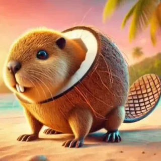 🤩 бобр, кокос, животное, милый, пляж, тропический, грызун, смешной telegram sticker