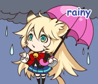 ☔ rainy pioggia, chibi, ombrello, carino, gatto, piovoso telegram sticker