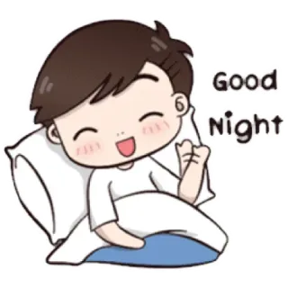😁 Good Night bonne nuit, sommeil, dessin animé, garçon, oreiller, mignon, salutation telegram sticker