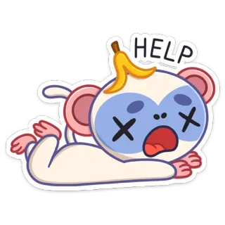 😔 HELP macaco, banana, ajuda, desenho animado, adesivo, exausto, cansado, deitado telegram sticker