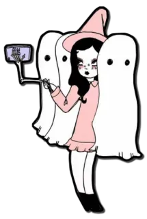 👻 女巫, 鬼魂, 可怕, 万圣节, 可爱, 女孩, 粉色 telegram sticker