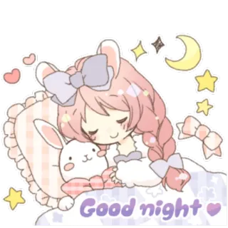 😴 Good night сонный, спокойной ночи, милый, аниме, каваий, звезды, луна telegram sticker