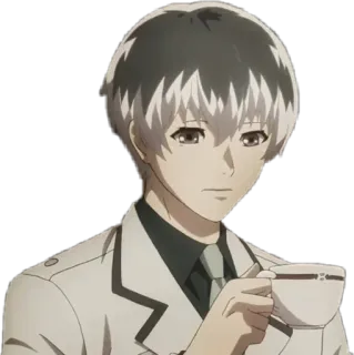 🖤 Ken Kaneki Tokyo Ghoul อนิเมะ, โตเกียวกูล, เคน คาเนกิ, กูล, ผมขาว, ชา, คาวาอิ telegram sticker