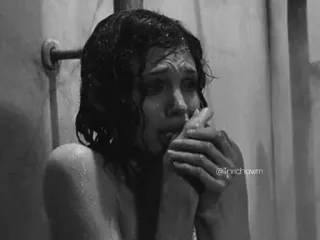 🗞 distressed, crying, shower, emotional, sad, black and white telegram sticker