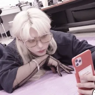🙊 Love is thing person, blonde hair, glasses, selfie, portrait telegram sticker