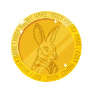 🪙 EASY MONEY HARE soldi facili, lepre, coniglio, animale, moneta, dorato, successo whatsapp sticker