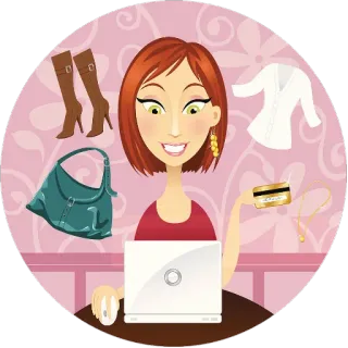💳 shopping, en ligne, femme, carte de crédit, mode, vêtements telegram sticker