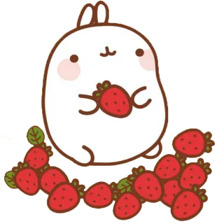 🍓 cartoon, rabbit, strawberry, cute, molang telegram sticker