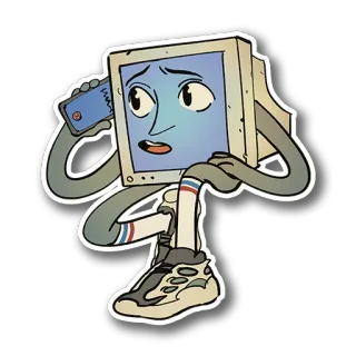📞 computer, monitor, cartoon, retro, technology, character telegram sticker
